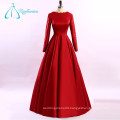 Lace Appliques Satin Red Plus Size Long Sleeve Evening Dress